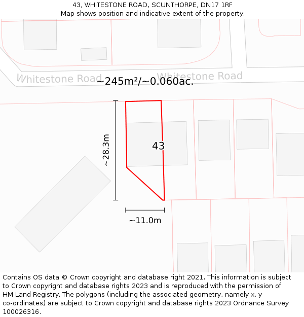 43, WHITESTONE ROAD, SCUNTHORPE, DN17 1RF: Plot and title map