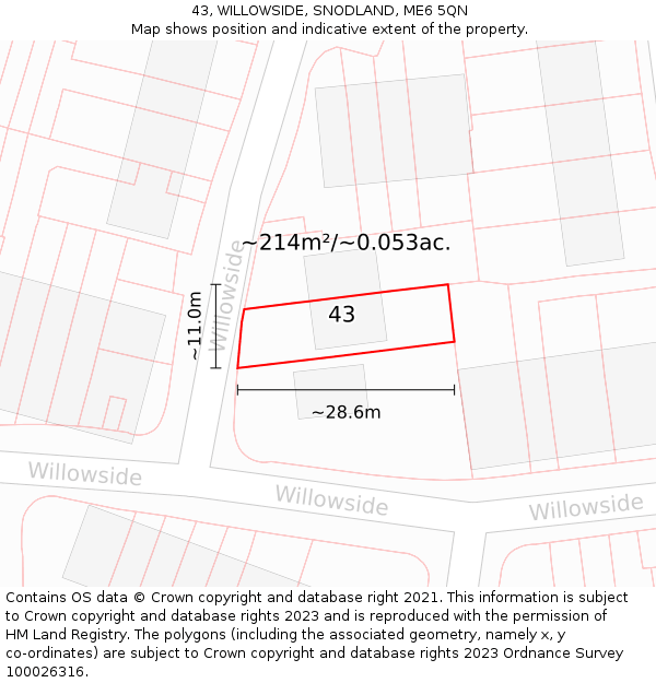 43, WILLOWSIDE, SNODLAND, ME6 5QN: Plot and title map