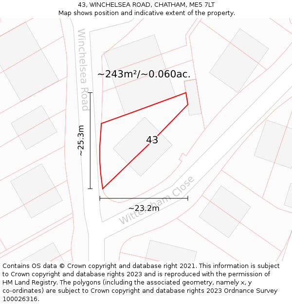 43, WINCHELSEA ROAD, CHATHAM, ME5 7LT: Plot and title map