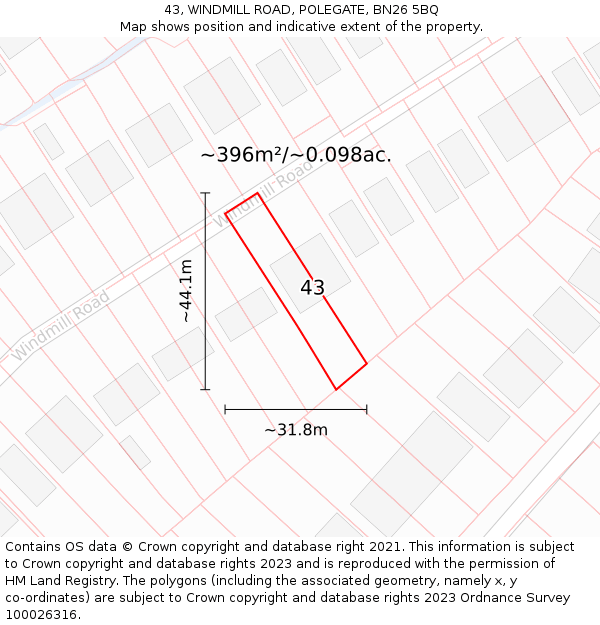 43, WINDMILL ROAD, POLEGATE, BN26 5BQ: Plot and title map