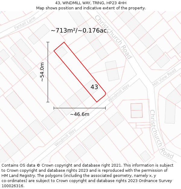 43, WINDMILL WAY, TRING, HP23 4HH: Plot and title map