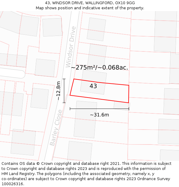 43, WINDSOR DRIVE, WALLINGFORD, OX10 9GG: Plot and title map