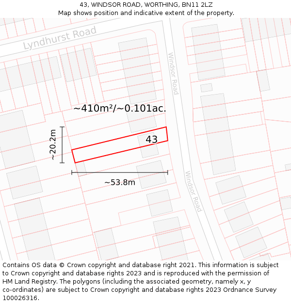 43, WINDSOR ROAD, WORTHING, BN11 2LZ: Plot and title map