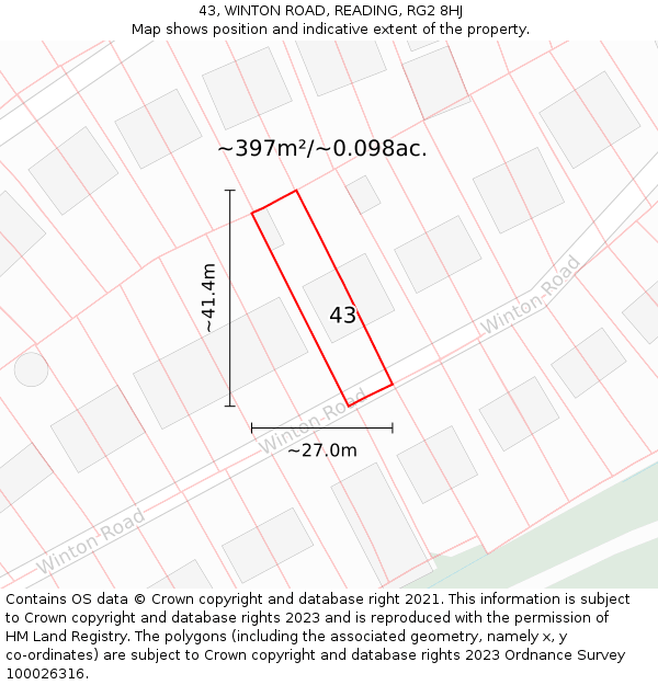 43, WINTON ROAD, READING, RG2 8HJ: Plot and title map