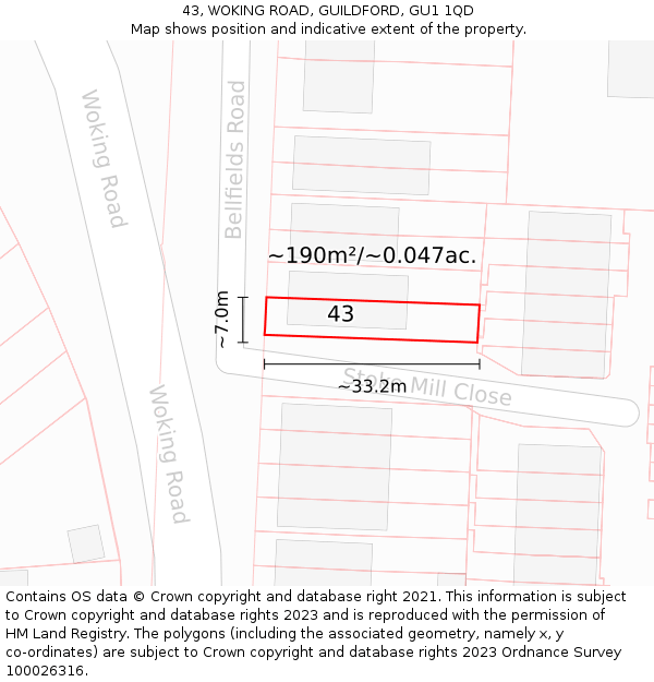 43, WOKING ROAD, GUILDFORD, GU1 1QD: Plot and title map