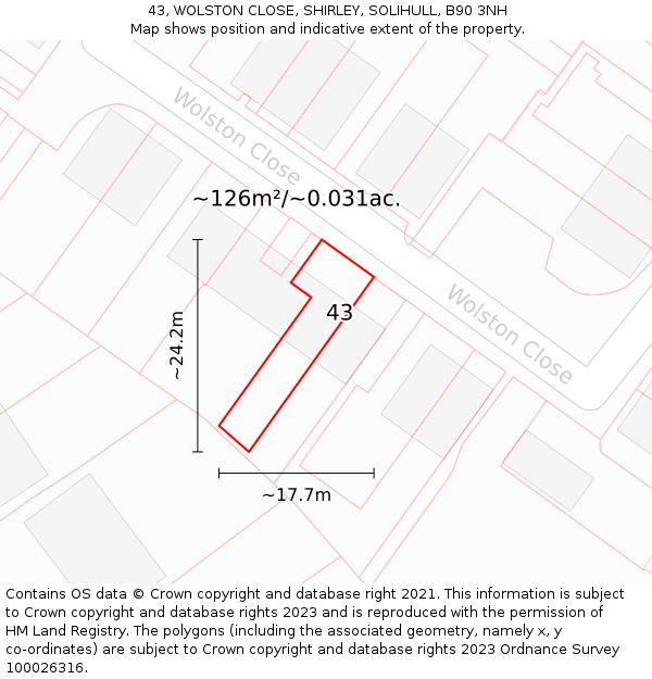43, WOLSTON CLOSE, SHIRLEY, SOLIHULL, B90 3NH: Plot and title map