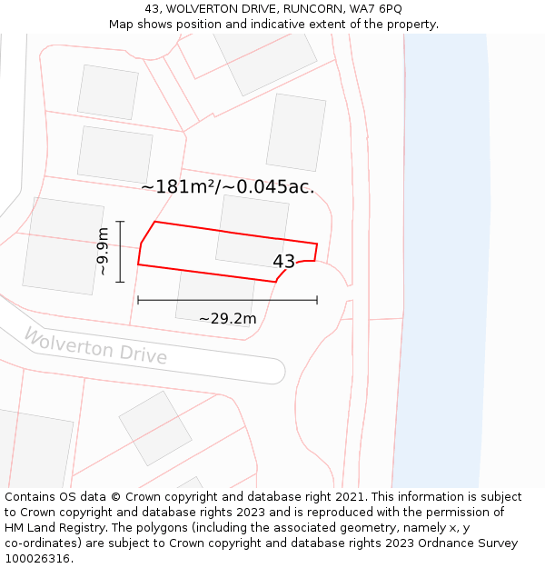 43, WOLVERTON DRIVE, RUNCORN, WA7 6PQ: Plot and title map