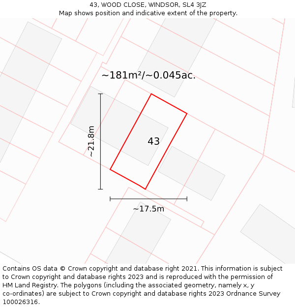 43, WOOD CLOSE, WINDSOR, SL4 3JZ: Plot and title map