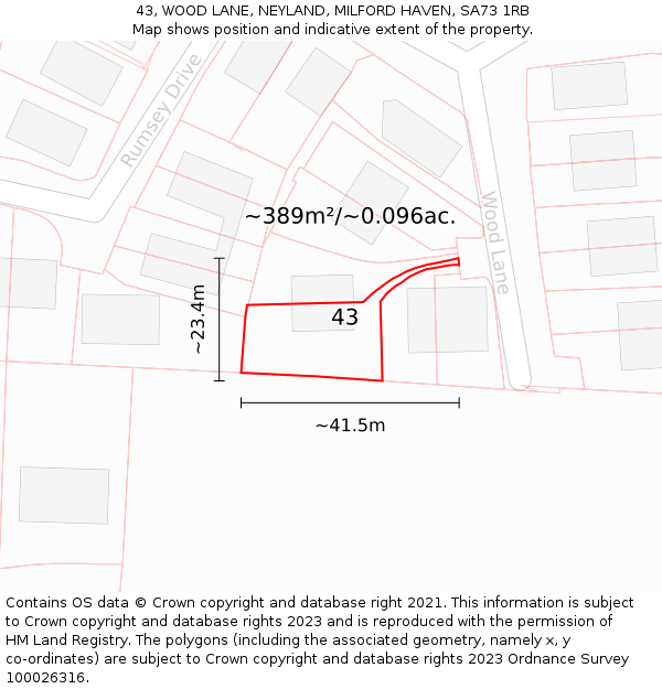 43, WOOD LANE, NEYLAND, MILFORD HAVEN, SA73 1RB: Plot and title map