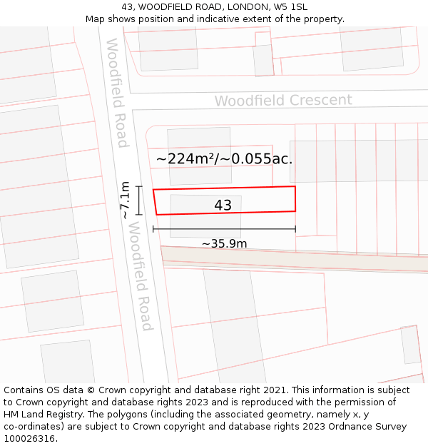 43, WOODFIELD ROAD, LONDON, W5 1SL: Plot and title map