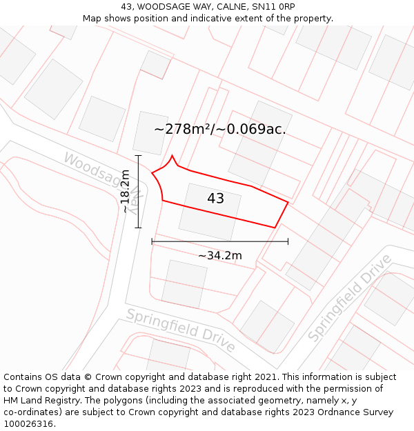 43, WOODSAGE WAY, CALNE, SN11 0RP: Plot and title map