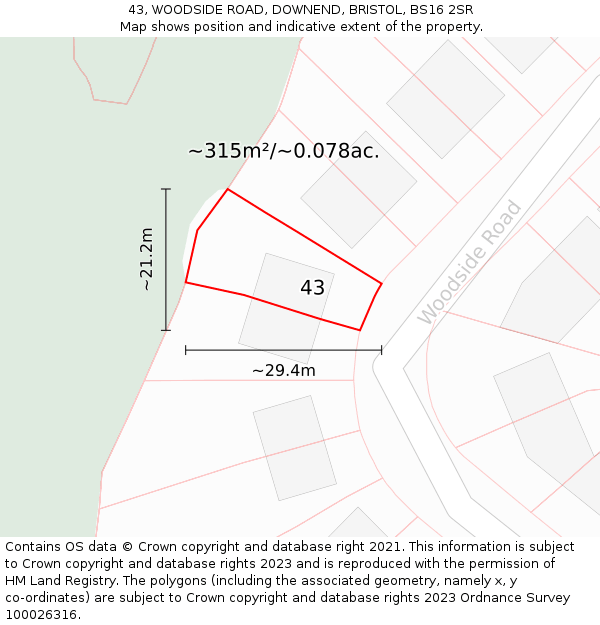 43, WOODSIDE ROAD, DOWNEND, BRISTOL, BS16 2SR: Plot and title map