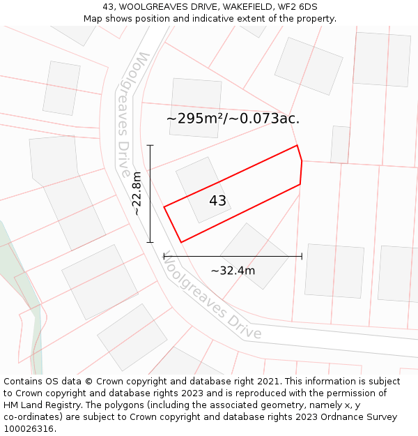 43, WOOLGREAVES DRIVE, WAKEFIELD, WF2 6DS: Plot and title map