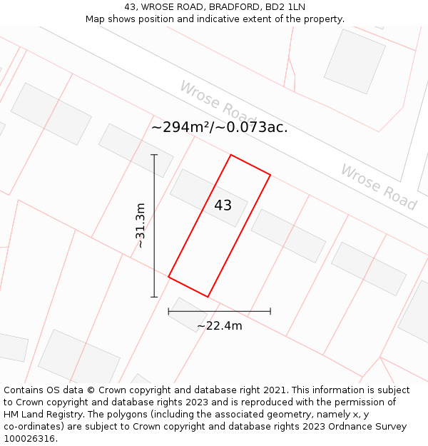 43, WROSE ROAD, BRADFORD, BD2 1LN: Plot and title map