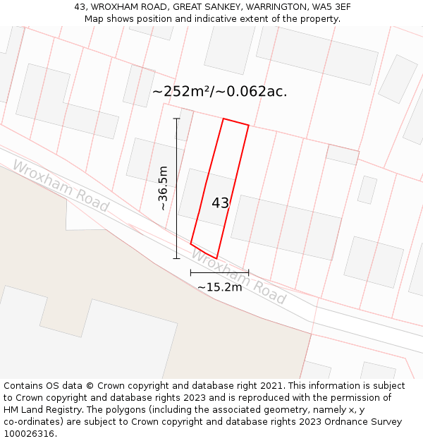 43, WROXHAM ROAD, GREAT SANKEY, WARRINGTON, WA5 3EF: Plot and title map