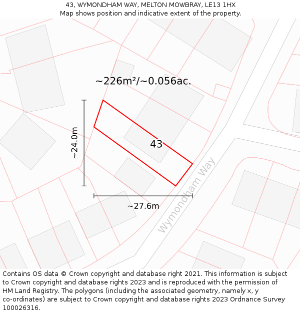 43, WYMONDHAM WAY, MELTON MOWBRAY, LE13 1HX: Plot and title map