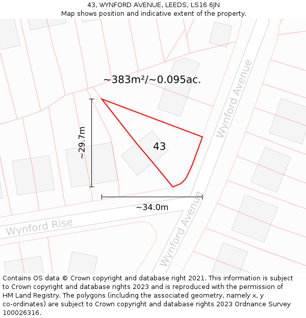 43, WYNFORD AVENUE, LEEDS, LS16 6JN: Plot and title map