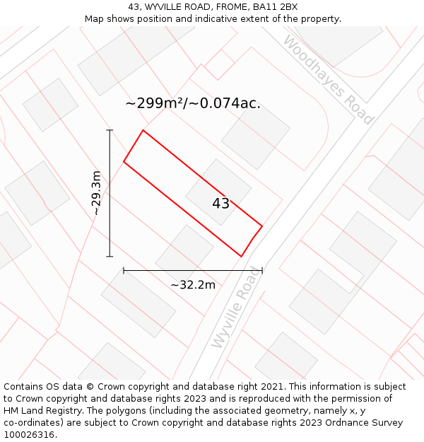 43, WYVILLE ROAD, FROME, BA11 2BX: Plot and title map