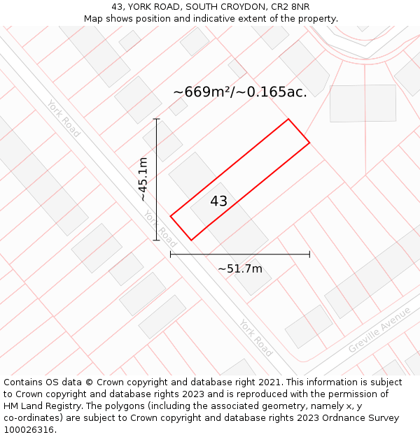 43, YORK ROAD, SOUTH CROYDON, CR2 8NR: Plot and title map