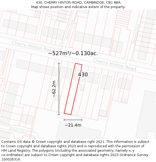 430, CHERRY HINTON ROAD, CAMBRIDGE, CB1 8BA: Plot and title map