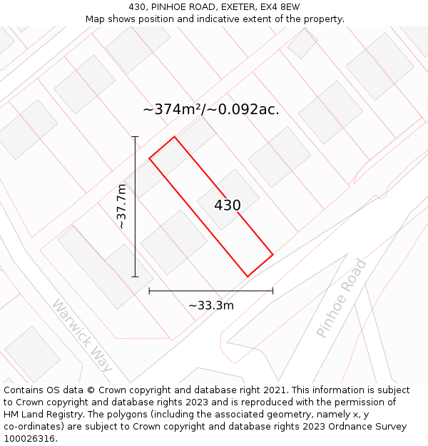 430, PINHOE ROAD, EXETER, EX4 8EW: Plot and title map