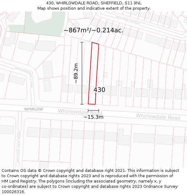 430, WHIRLOWDALE ROAD, SHEFFIELD, S11 9NL: Plot and title map