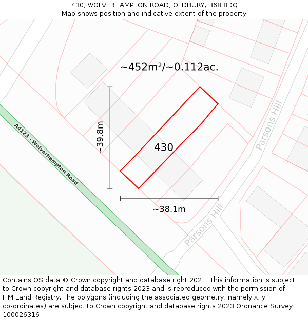430, WOLVERHAMPTON ROAD, OLDBURY, B68 8DQ: Plot and title map