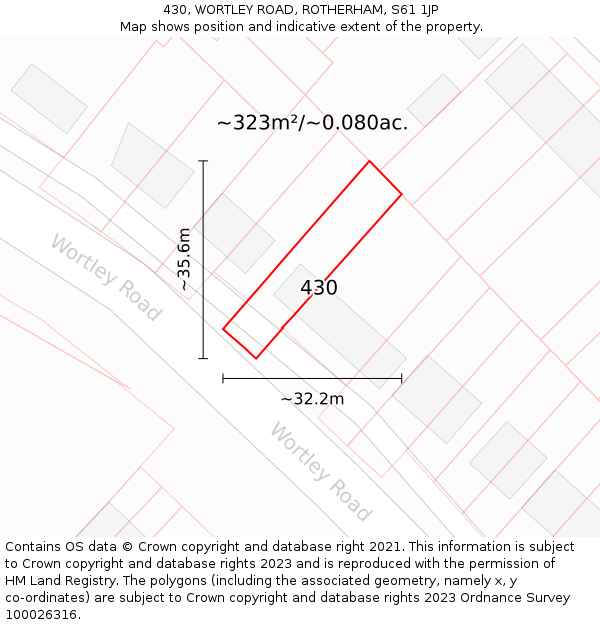 430, WORTLEY ROAD, ROTHERHAM, S61 1JP: Plot and title map