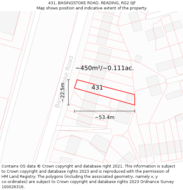 431, BASINGSTOKE ROAD, READING, RG2 0JF: Plot and title map