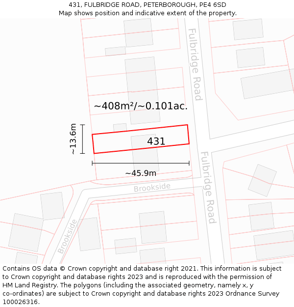 431, FULBRIDGE ROAD, PETERBOROUGH, PE4 6SD: Plot and title map