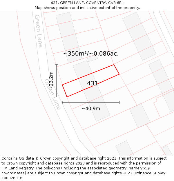 431, GREEN LANE, COVENTRY, CV3 6EL: Plot and title map