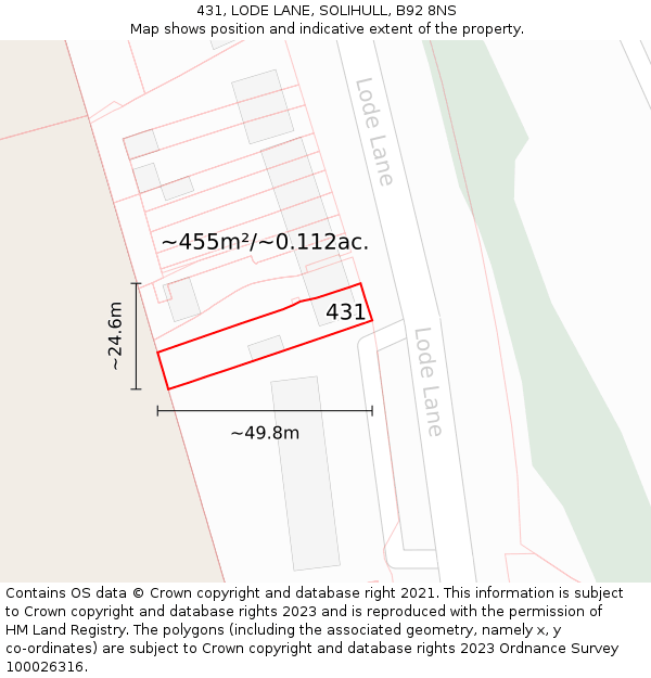 431, LODE LANE, SOLIHULL, B92 8NS: Plot and title map