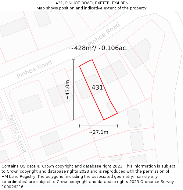 431, PINHOE ROAD, EXETER, EX4 8EN: Plot and title map