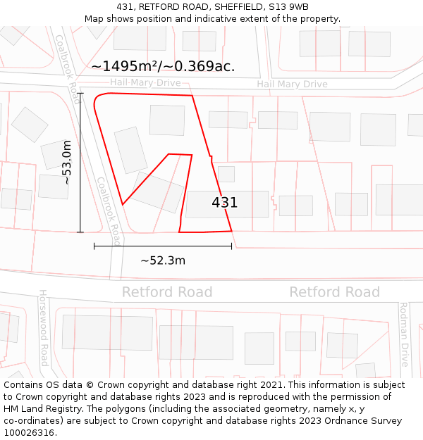 431, RETFORD ROAD, SHEFFIELD, S13 9WB: Plot and title map