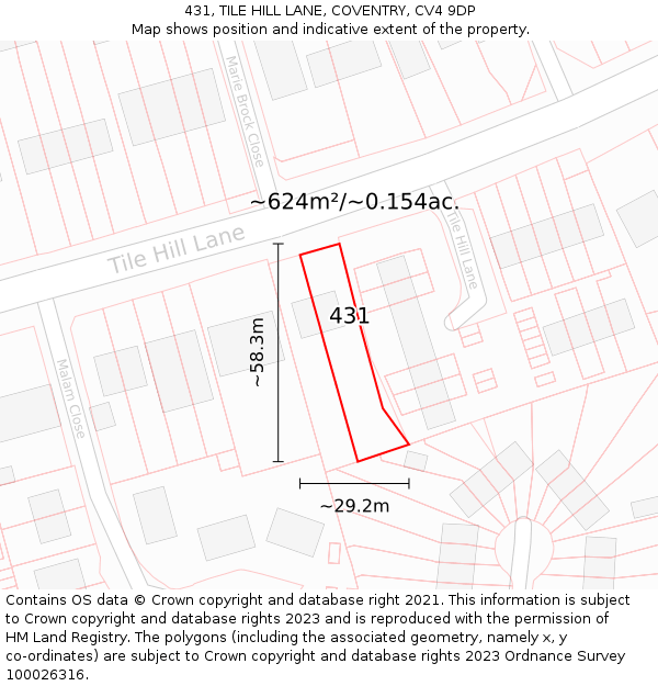 431, TILE HILL LANE, COVENTRY, CV4 9DP: Plot and title map