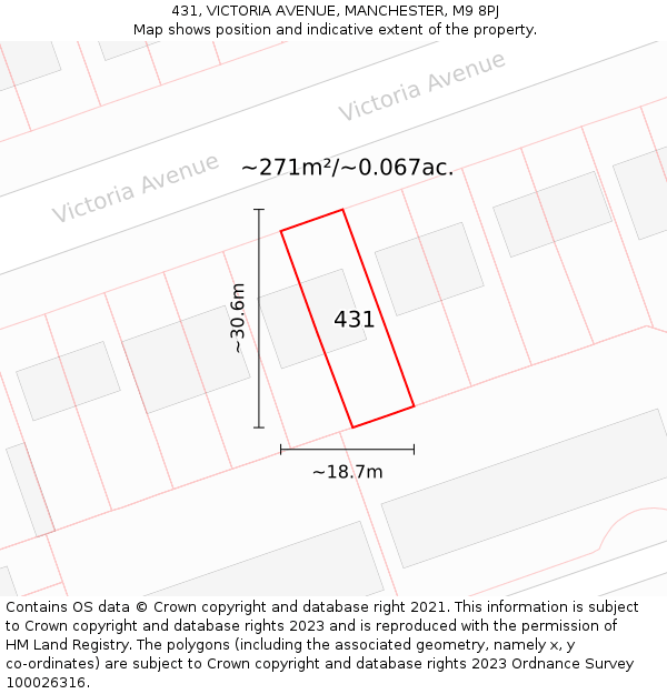 431, VICTORIA AVENUE, MANCHESTER, M9 8PJ: Plot and title map