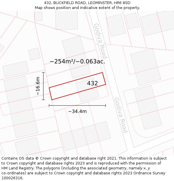 432, BUCKFIELD ROAD, LEOMINSTER, HR6 8SD: Plot and title map