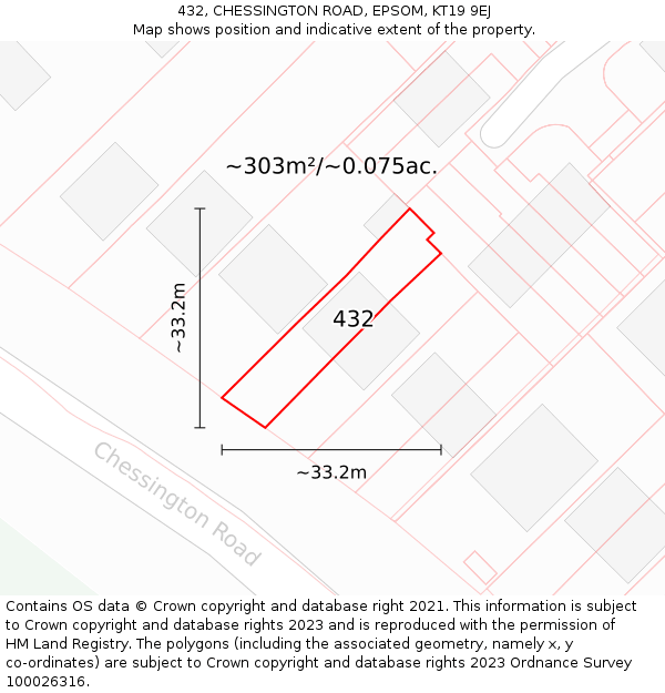 432, CHESSINGTON ROAD, EPSOM, KT19 9EJ: Plot and title map