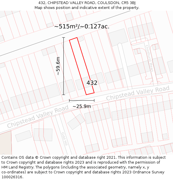 432, CHIPSTEAD VALLEY ROAD, COULSDON, CR5 3BJ: Plot and title map