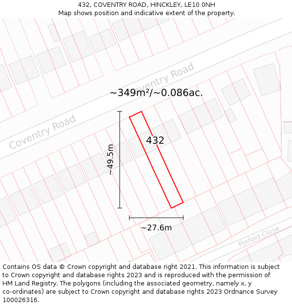 432, COVENTRY ROAD, HINCKLEY, LE10 0NH: Plot and title map