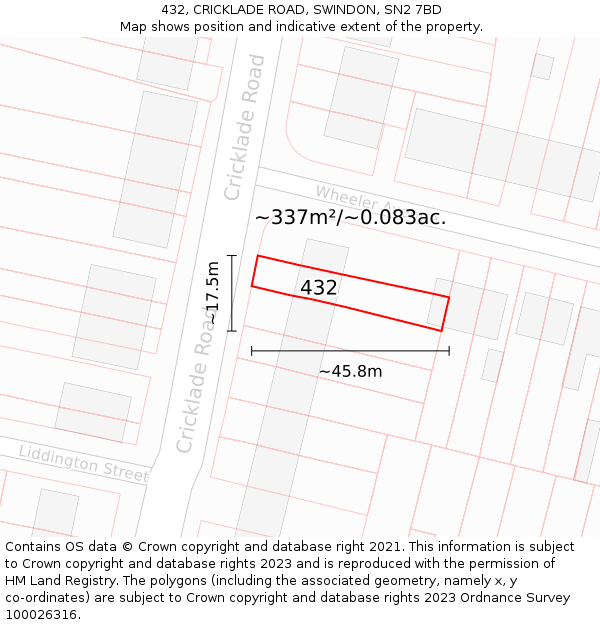 432, CRICKLADE ROAD, SWINDON, SN2 7BD: Plot and title map