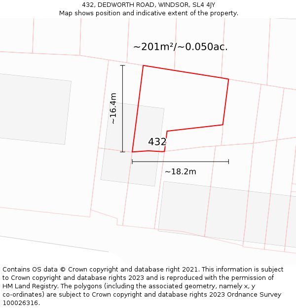 432, DEDWORTH ROAD, WINDSOR, SL4 4JY: Plot and title map