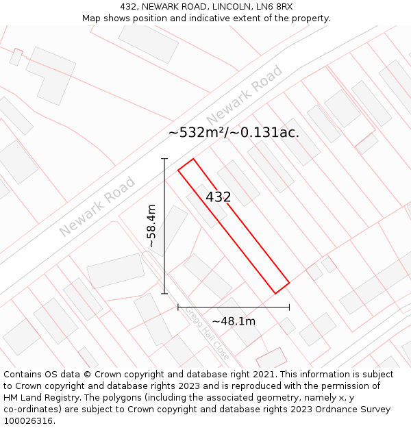 432, NEWARK ROAD, LINCOLN, LN6 8RX: Plot and title map