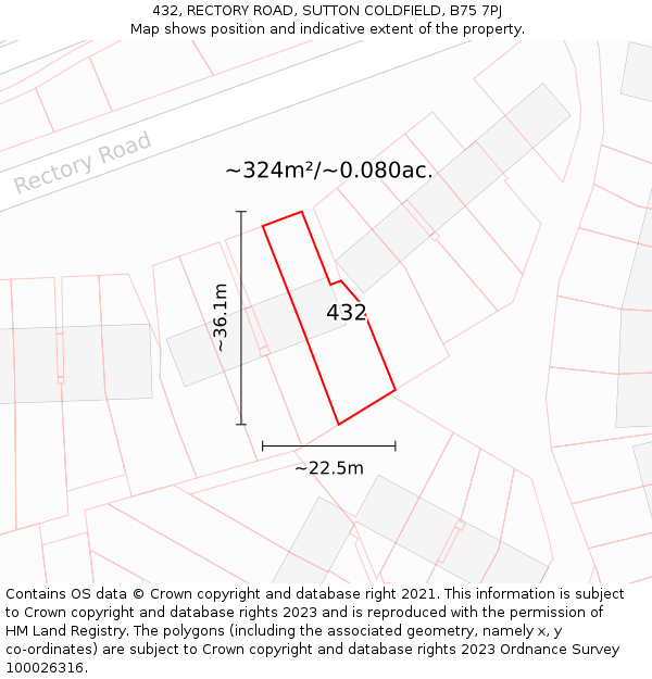 432, RECTORY ROAD, SUTTON COLDFIELD, B75 7PJ: Plot and title map