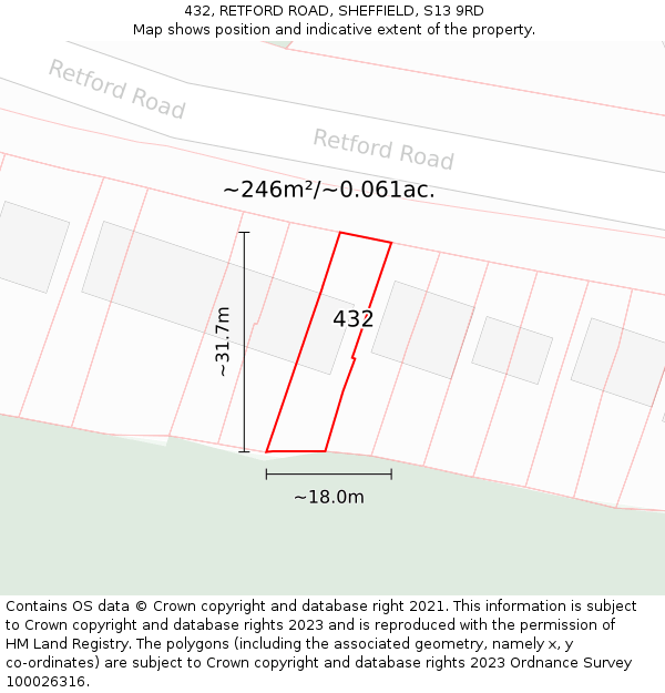 432, RETFORD ROAD, SHEFFIELD, S13 9RD: Plot and title map