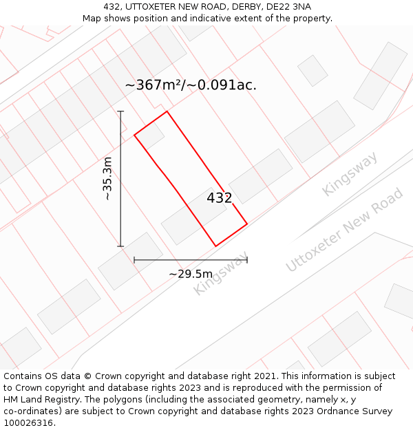 432, UTTOXETER NEW ROAD, DERBY, DE22 3NA: Plot and title map