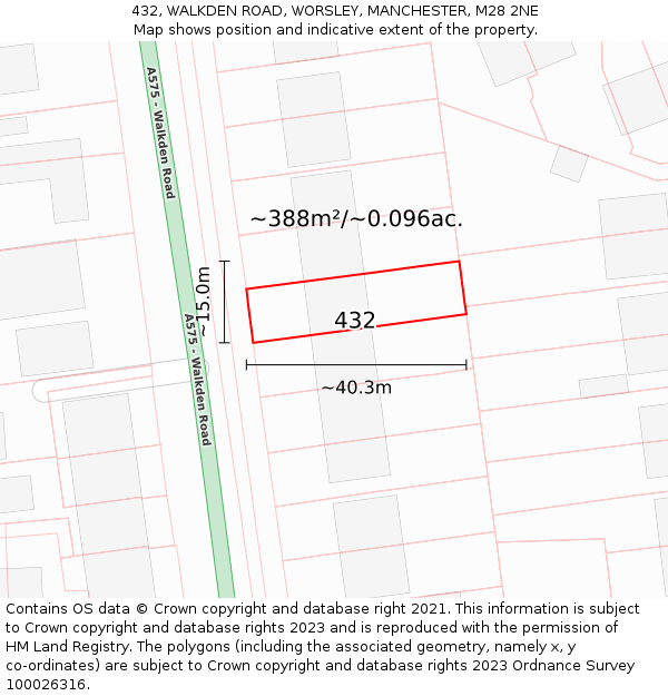 432, WALKDEN ROAD, WORSLEY, MANCHESTER, M28 2NE: Plot and title map