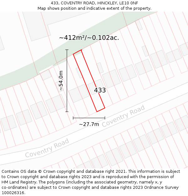 433, COVENTRY ROAD, HINCKLEY, LE10 0NF: Plot and title map