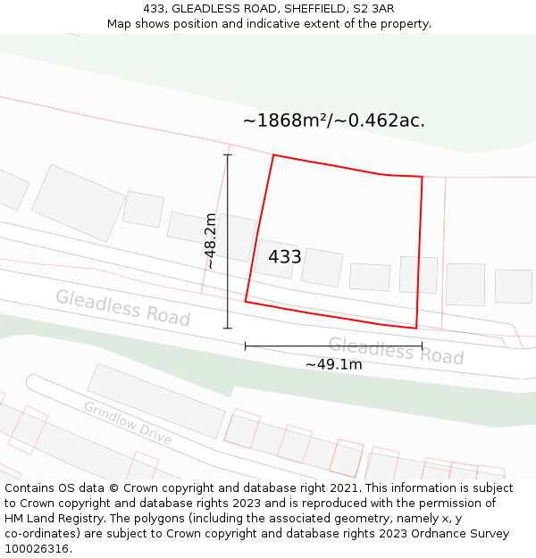 433, GLEADLESS ROAD, SHEFFIELD, S2 3AR: Plot and title map