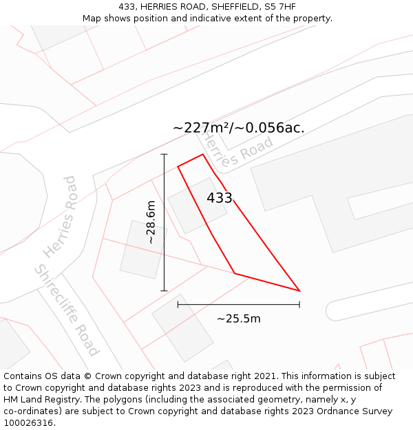 433, HERRIES ROAD, SHEFFIELD, S5 7HF: Plot and title map